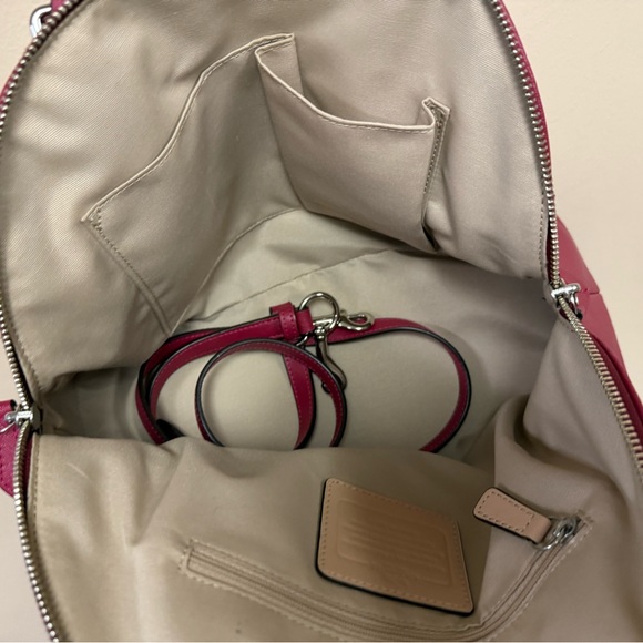 Coach F25671 Peyton Crossgrain Leather Domed Satchel Purse Bag Red with Xbody - Picture 7 of 9